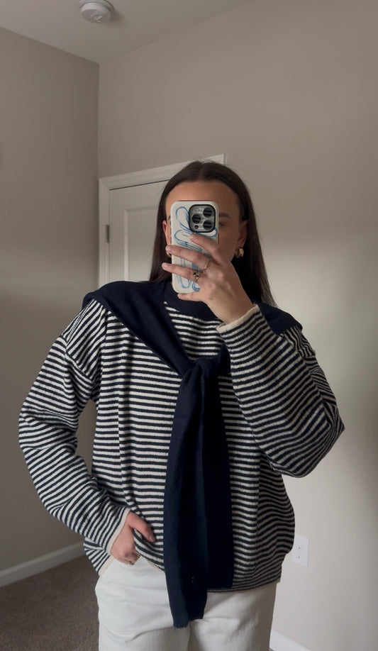 Brandy Striped Sweater - Navy