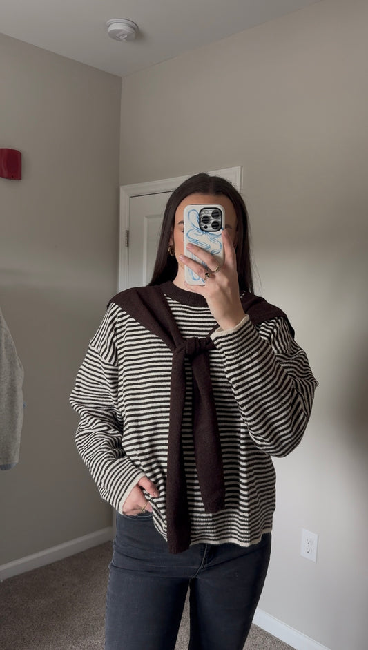 Brandy Striped Sweater - Brown