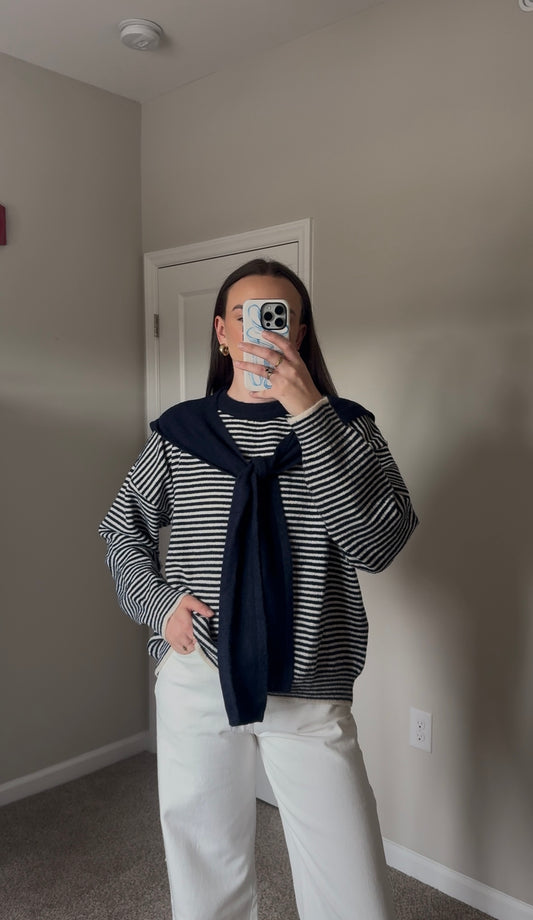 Brandy Striped Sweater - Navy