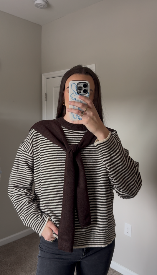 Brandy Striped Sweater - Brown